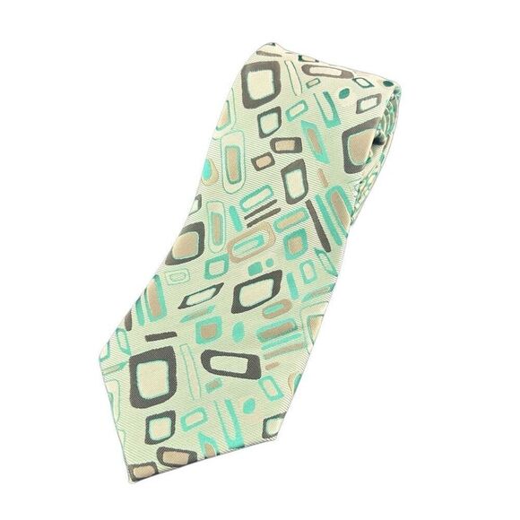 E.J. Samuel Green and Tan Geometric Microfiber Tie - Picture 1 of 6